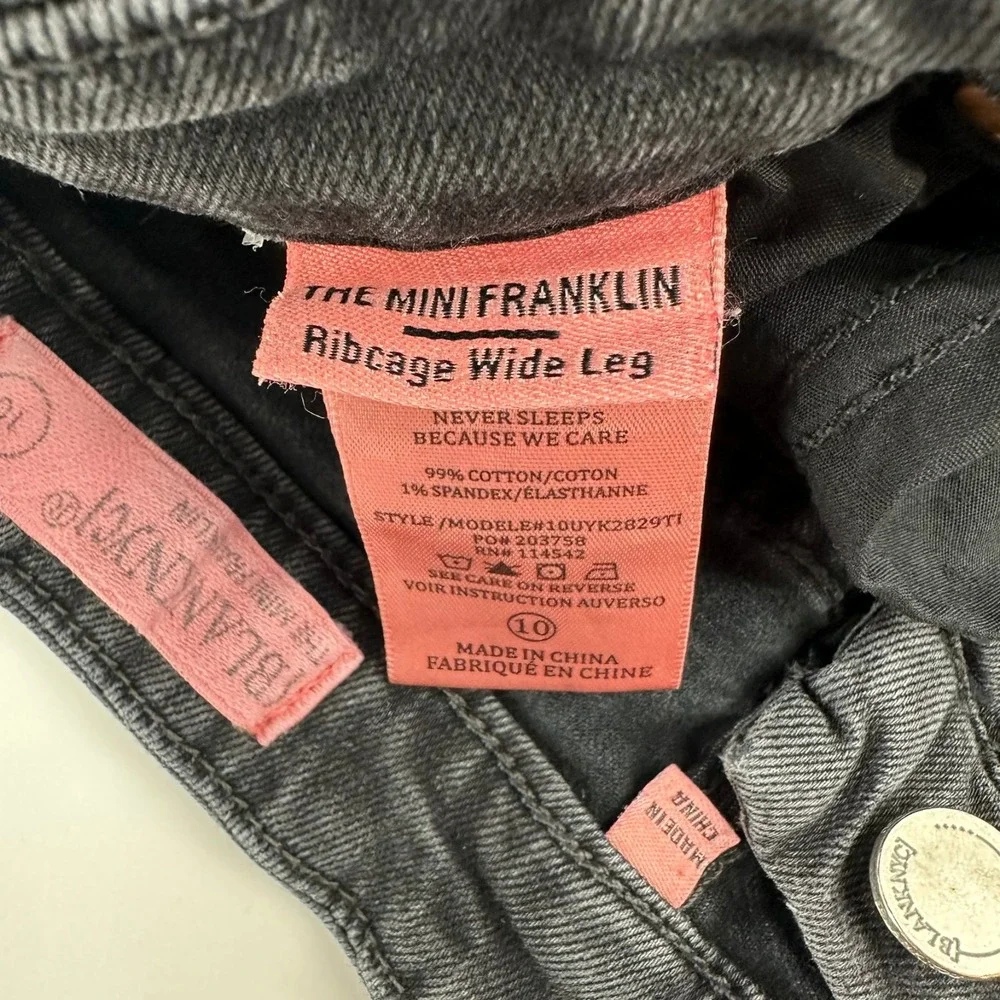 Blank NYC The Mini Franklin Jeans Girls 10 Black‎ Denim Ribcage Wide Leg Raw Hem